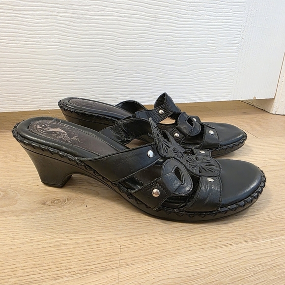 Nurture Black Leather Slip On Summer Cute Minimalist Heeled Lucas Sandals Sz 9M - Picture 2 of 7